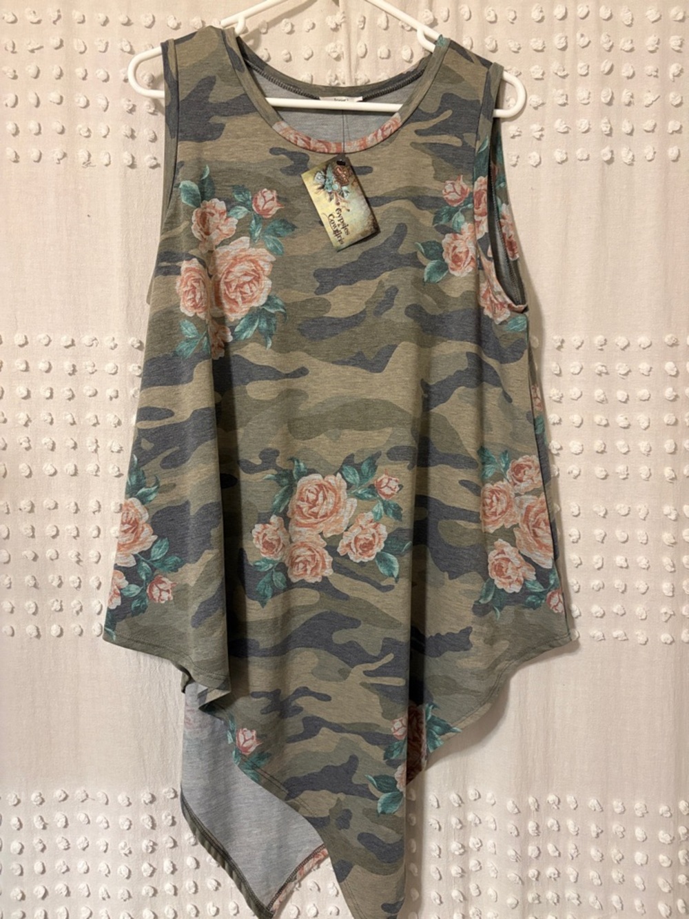 🆕 Floral Camo Asymmetrical Tank Top - Olive Green